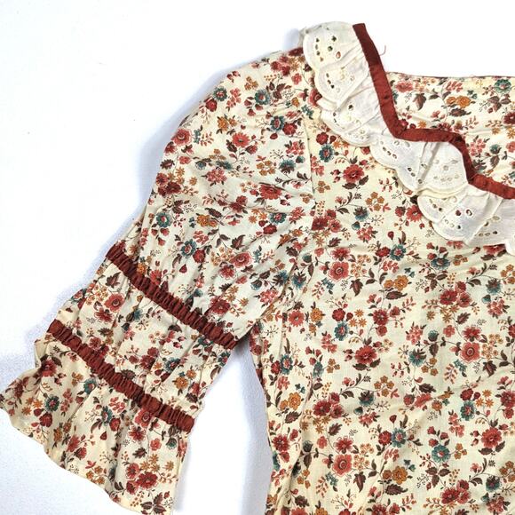 Vtg Marchela Incorporated Shirt Womens 28 M/L Floral Boho Hippie Bell Sleeve 70s - Picture 2 of 6